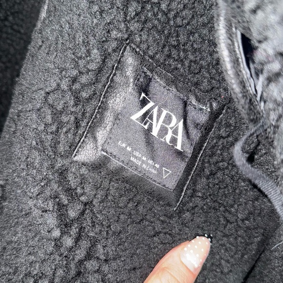 Zara Sherpa lined moto jacket oversized fit size medium black - Picture 3 of 7